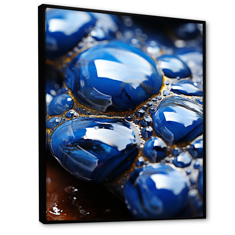 Blue Agata Stone Abyss - Stone Geode, art mural, Cadre flottant noir, H 32 po x l 24 po x P 1 po