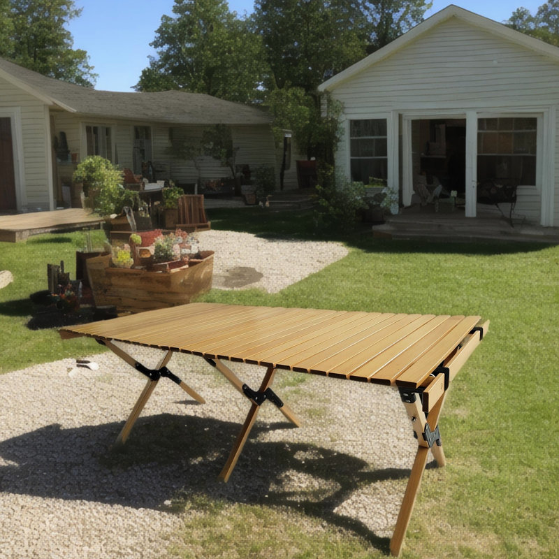 Table pliable multifonctionnelle en bois massif - Finition naturelle pour le camping, le pique-nique, les rassemblements dans la cour arrière, les voyages, le barbecue, le véhicule récréatif, le patio en bois portatif à usage domestique