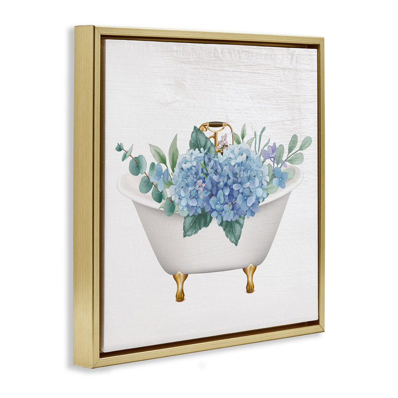 «Chic Bathaign with Hydrangea Blossoms», toile encadrée dorée encadrée par Lil 'Rue, 18" H x 18" W