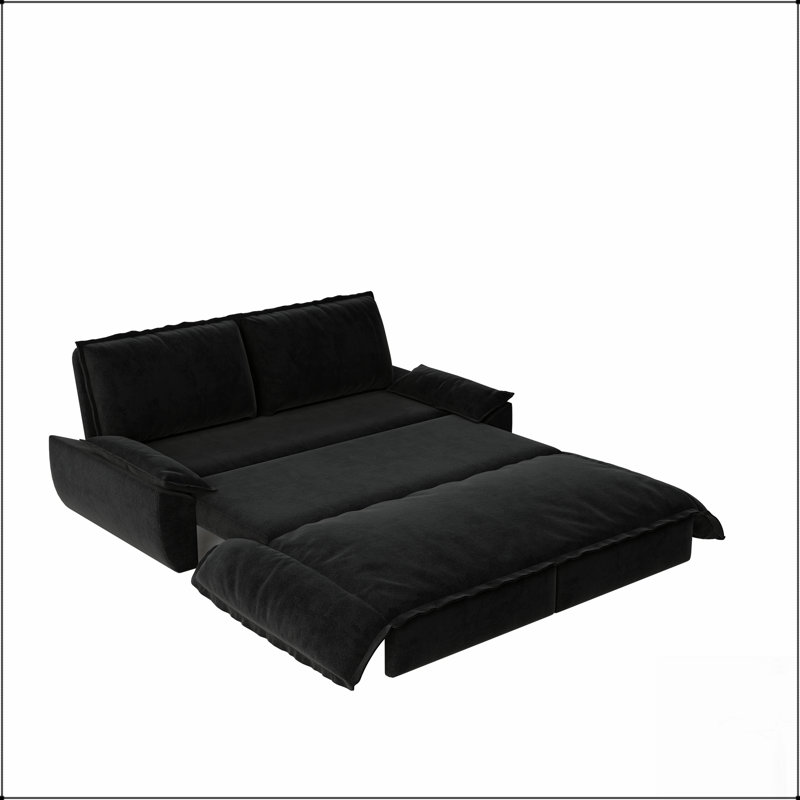 Grand canapé-lit escamotable de 73,2 pouces, canapé-lit convertible 3 en 1 avec causeuse en velours multifonctionnel, Noir