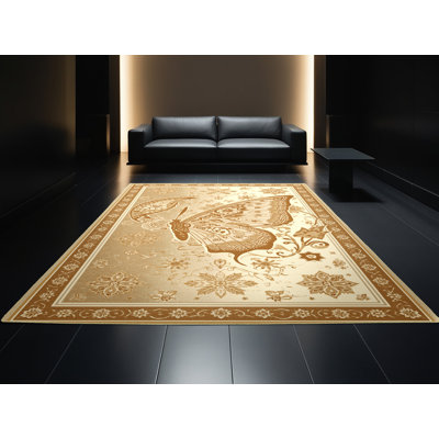 Machine Washable Osckar Butterfly Classic Oriental Rug in Beige – Binding