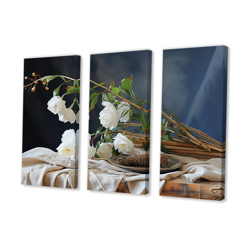 Bambou bouquet nature morte - autres plantes et fleurs, ensemble de salon d'art mural, H 32 po x l 48 po