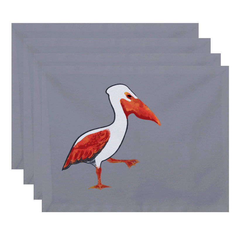 Ensemble de napperon 4 pièces à imprimé animalier de pélican Dryden, Gris