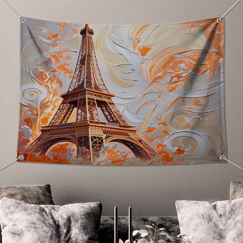 Tapisserie murale Tour Eiffel - Décoration murale architecture, 68in H x80in W with 4 Grommets