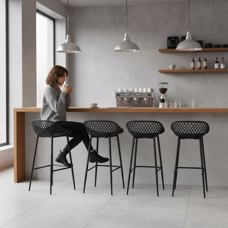 Counter Stool with Metal Frame, Black