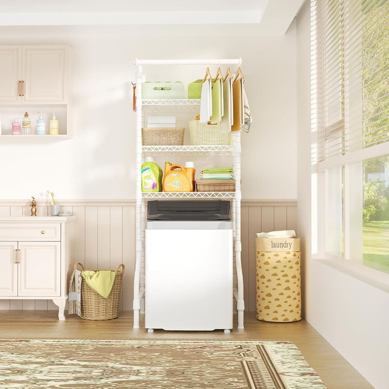 U11 Mini Over Washer And Dryer Shelves, 3-tier Freestanding Laundry Storage Organizer With Clothes Drying Rack, Adjustable Metal Shelf Unit For Home And Utility Room