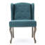 Fauteuil à oreilles classique bleu sarcelle avec pieds décoratifs et bordure cloutée