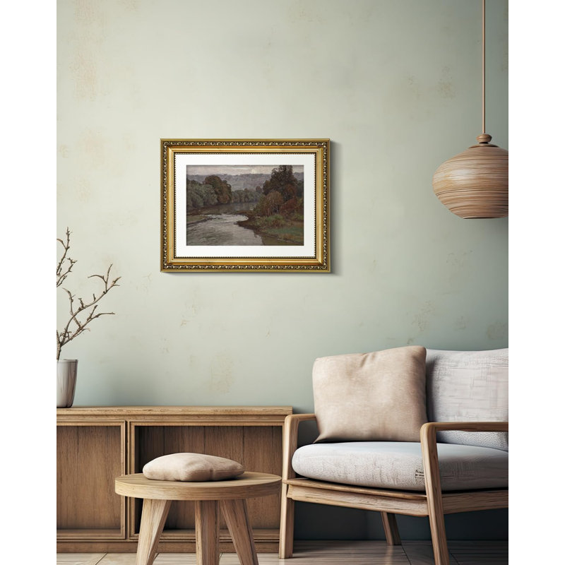 «Vintage River Landscape», art mural encadré doré