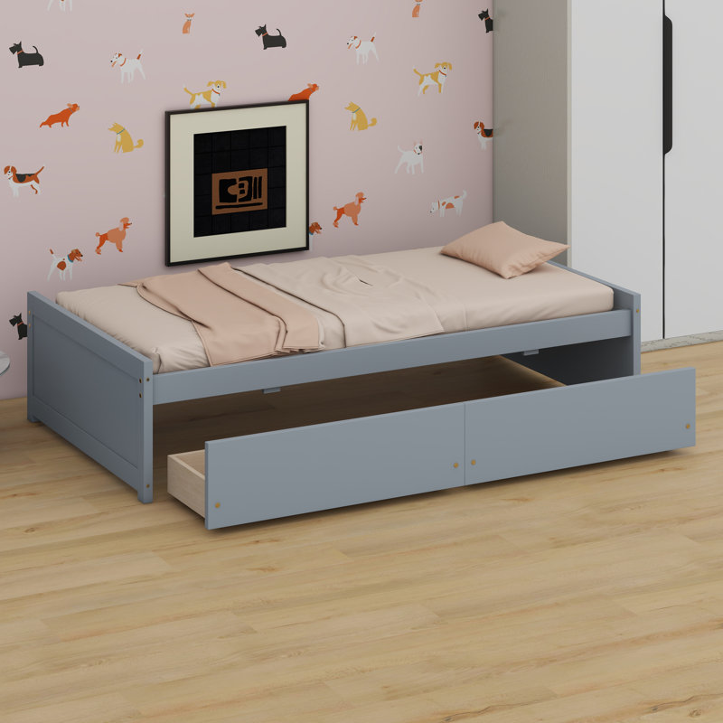 Modern Bed Frame With Hidden Under-Bed Storage, Gray