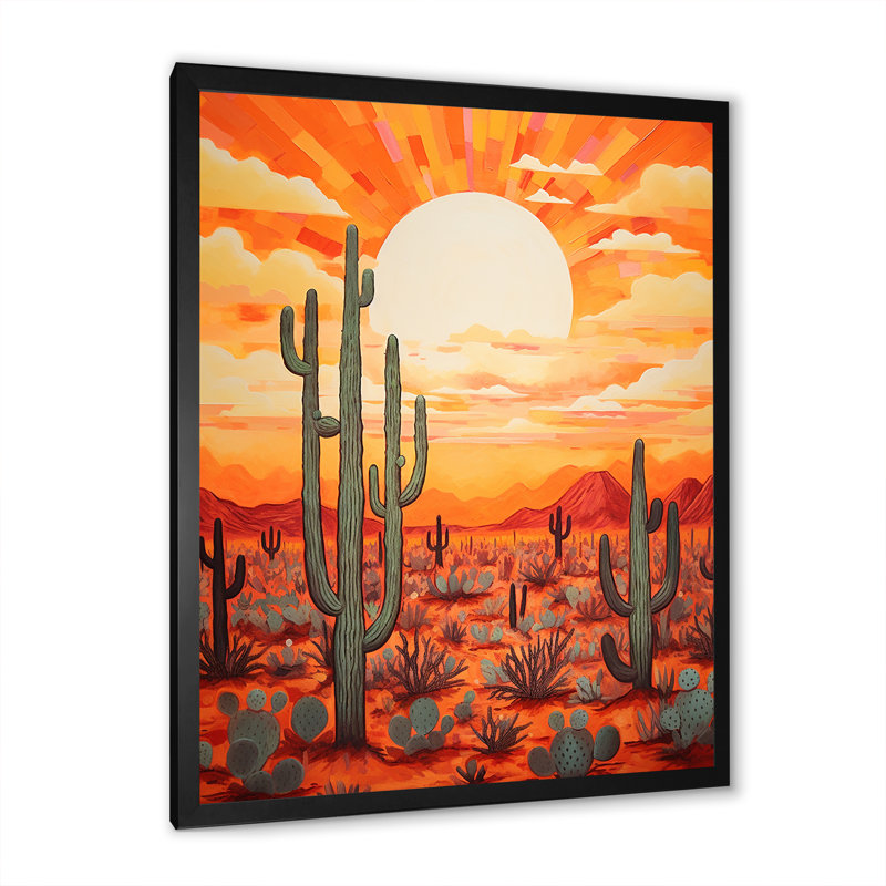 «Cactus Sunset Shadows I» sur toile, Cadre simple noir, H 32 po x l 24 po x P 1 po