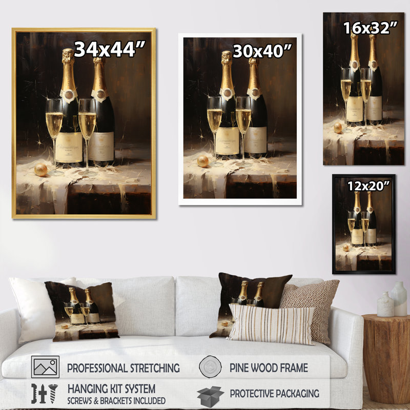 Cellars Silence Champagne Bottle I - Wine & Champagne Wall Art Living Room, Cadre doré simple, H 40 po x l 30 po x P 1,5 po