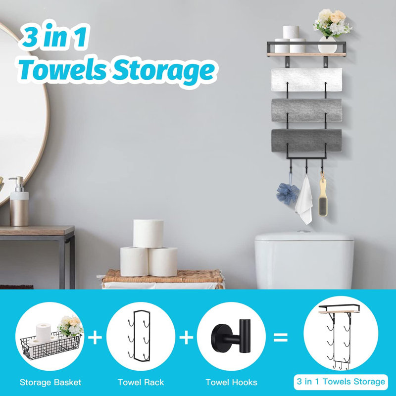 Sophiamaria Metal Bracket Shelf with Hooks