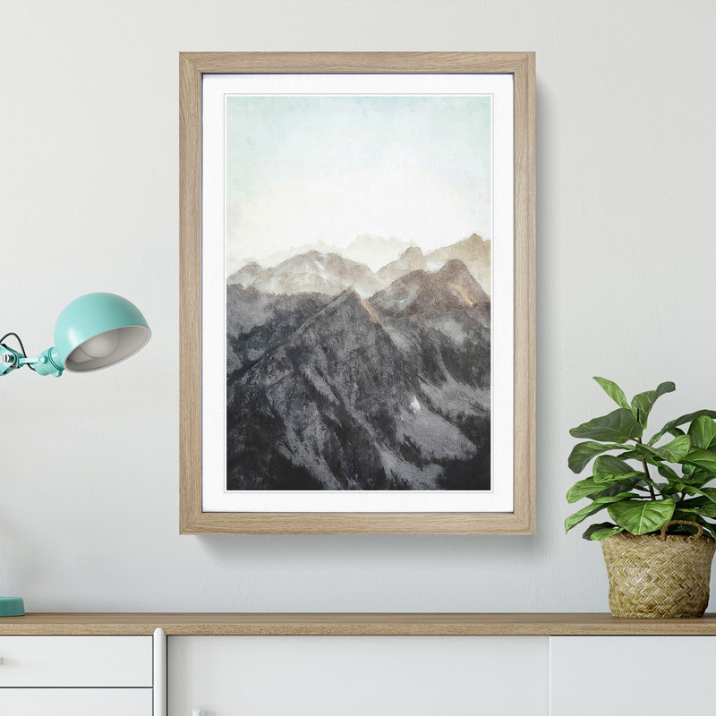 Mountain Range - Picture Frame Painting Print, 87cm H x 62cm W x 2cm D, Oak Framed