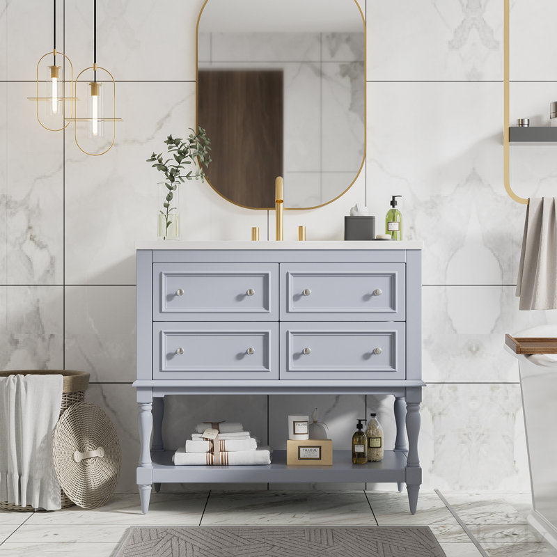 Meuble-lavabo simple 36 po avec plateau en résine Dontrey, Bleu