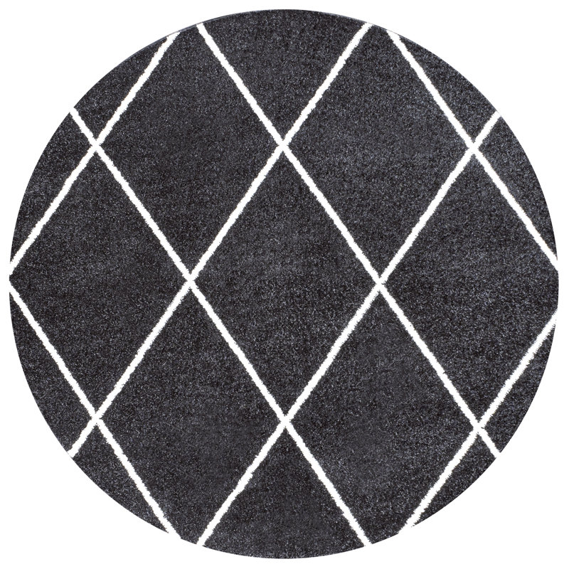 Tapis noir / blanc Birute, Rond 5 pi 3 po