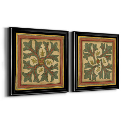 Arts And Crafts Leaves I (HI) - Matted and Framed Under Acrylic Glass, Set of 2, Large Living Room Wall Art