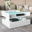 Table basse, blanc ultrabrillant, table d'appoint, table basse avec verre et effet DEL, avec tiroir de rangement-78617127