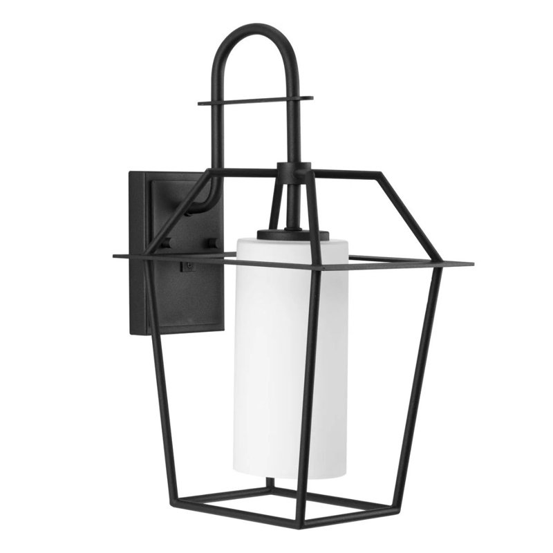 Lanterne murale d'extérieur en verre opale gravée 1 lumière New Traditional, H 17,75 po x l 8,87 po x P 10,12 po