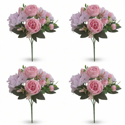 4 faisceaux de pivoines artificielles en soie, bouquet de pivoines artificielles, arrangement de fleurs pour la maison de campagne de mariage, centre de table de mariage bohème, fausses fleurs en plastique, décoration de vase en vrac