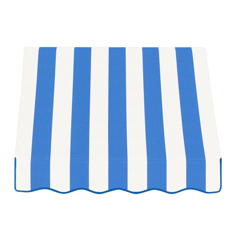 Auvent fixe en tissu acrylique rétro Awntech Dallas, H 16 po x l 40,5 po x P 30 po, Rayures bleu vif / blanc