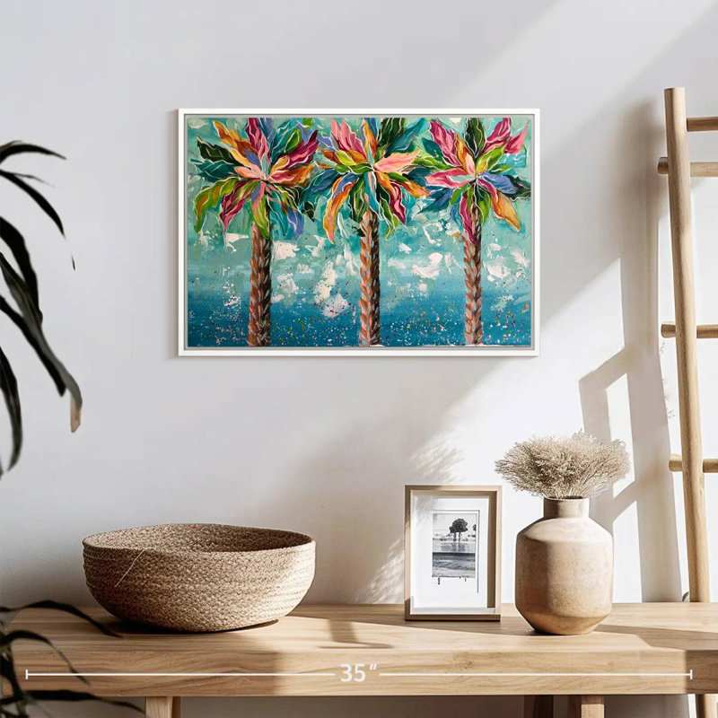 Palmiers colorés, Cadre flottant blanc, 19 po x 13 po