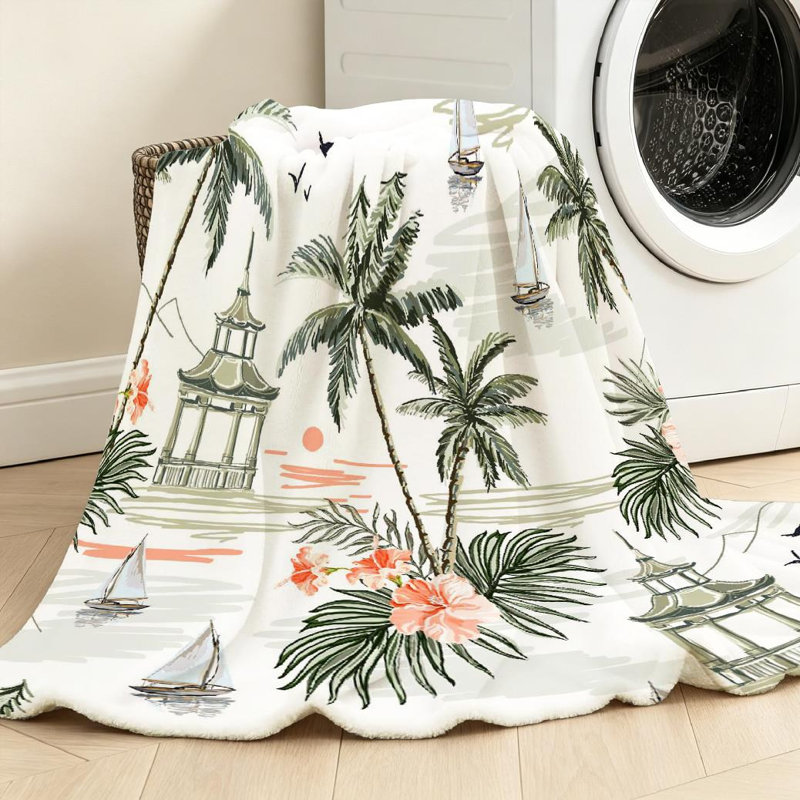 Jeté transparent en flanelle molletonnée très douce, magnifique imprimé tropical à une face, Throw 50" x 60"