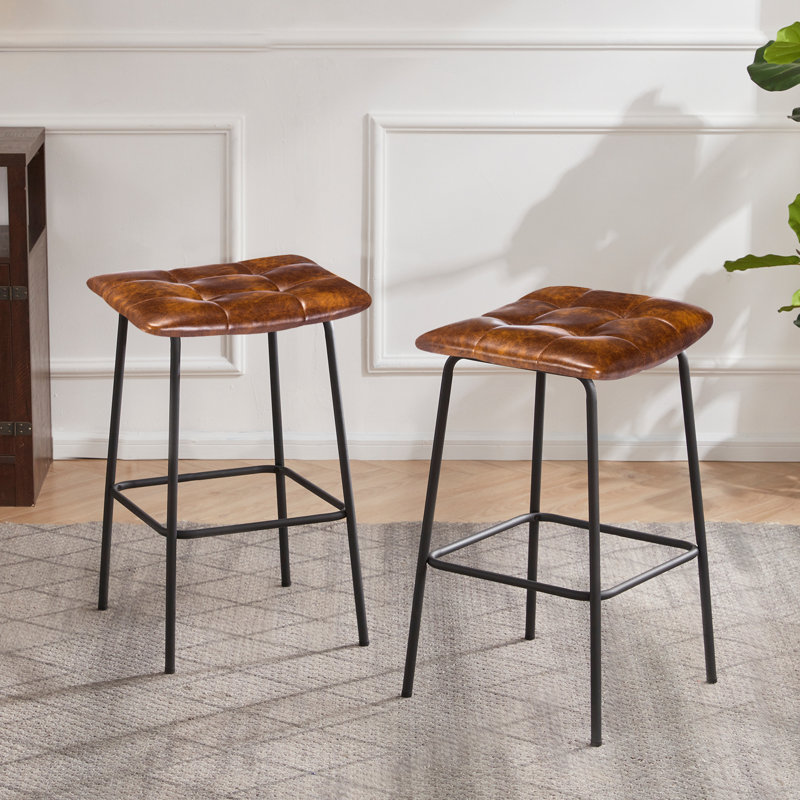 Camryn Upholstered Counter Stool with Metal Frame, Yellowish Brown