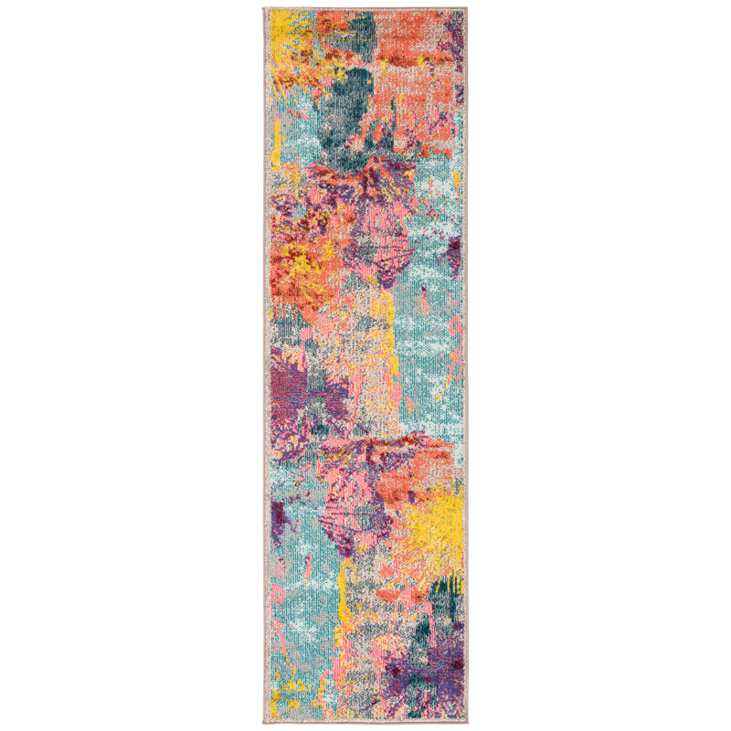 Felty Abstract Blue/Orange/Yellow Area Rug, Runner 2'3" x 8'