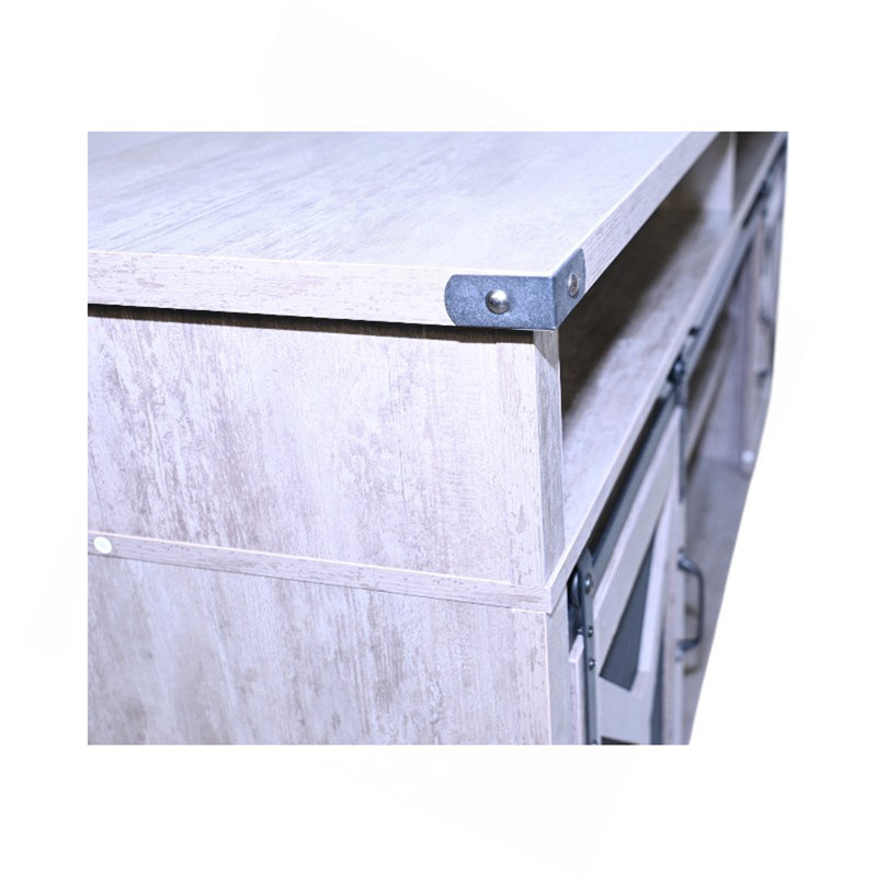 65.3" TV Stand With LED Light Strips And Iron Mesh Barn Door Y Decorative Strip Country Grey Farmhouse Style, Antique Gray