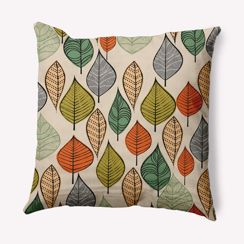 Coussin décoratif intérieur / extérieur Autumn Leaves, 20 po x 20 po, Crème / orange / vert