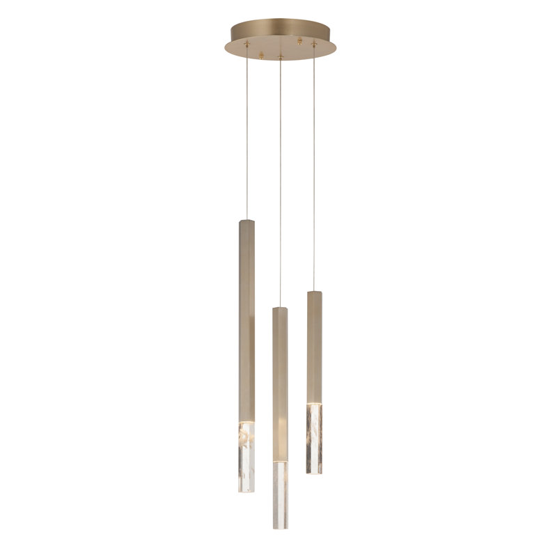 Luminaire suspendu 3 lumières diaphane, Or