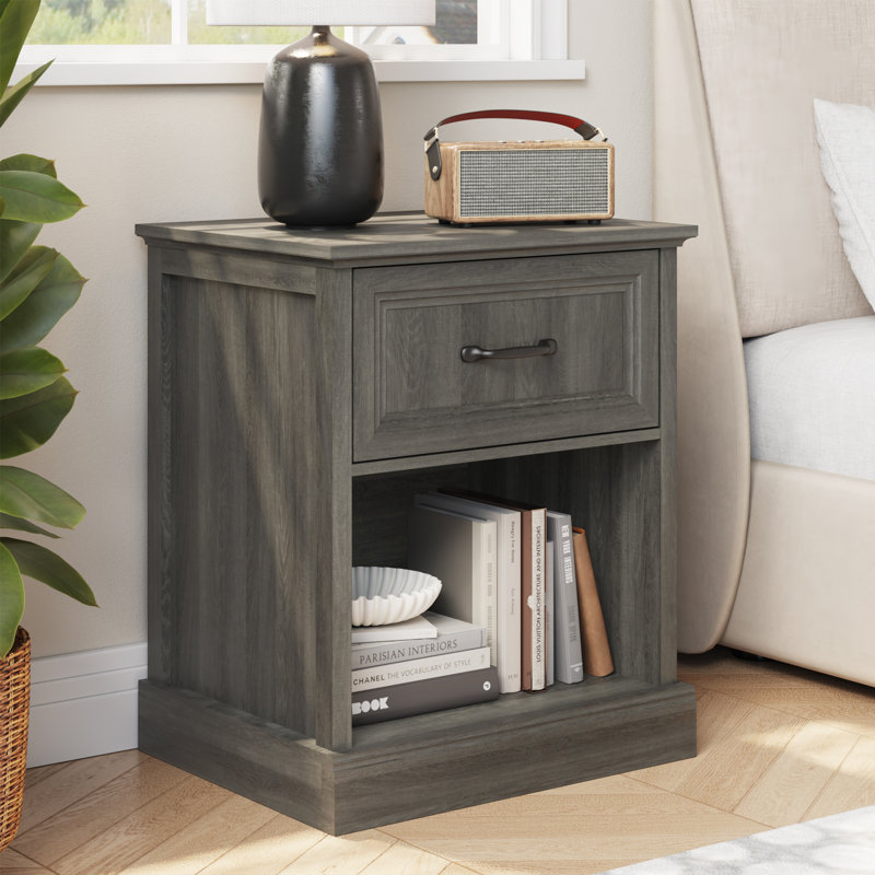 Farmhouse 23.6" 2-Piece Nightstand Set With Open Shelf & Ball Bearing Drawer, Gray