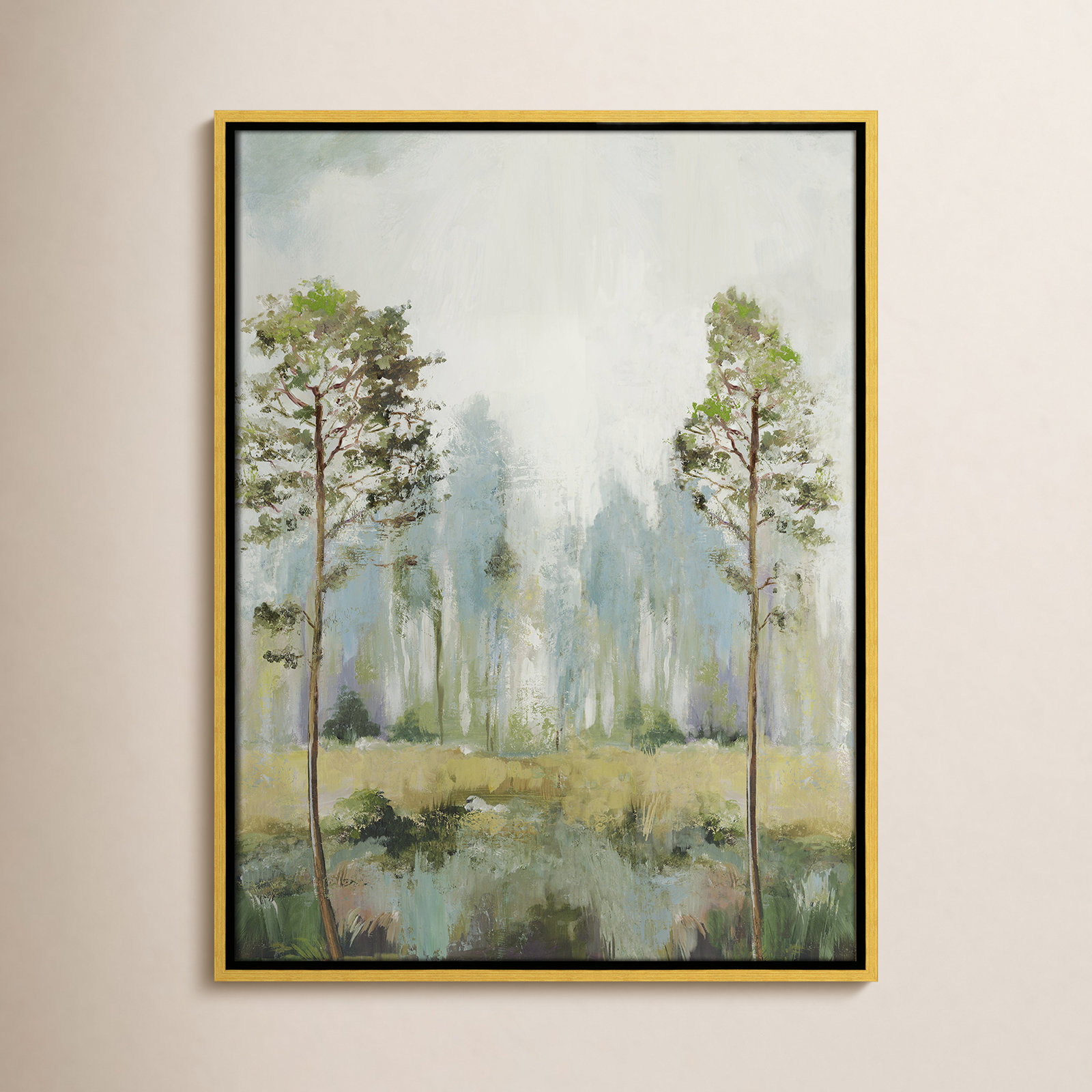 Teton "Tall Green Trees II" Print by Allison Pearce, 25.5" H x 19.5" W, Gold