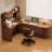 Nut-brown L-Shaped Solid Wood writing desk-118245254-133751128