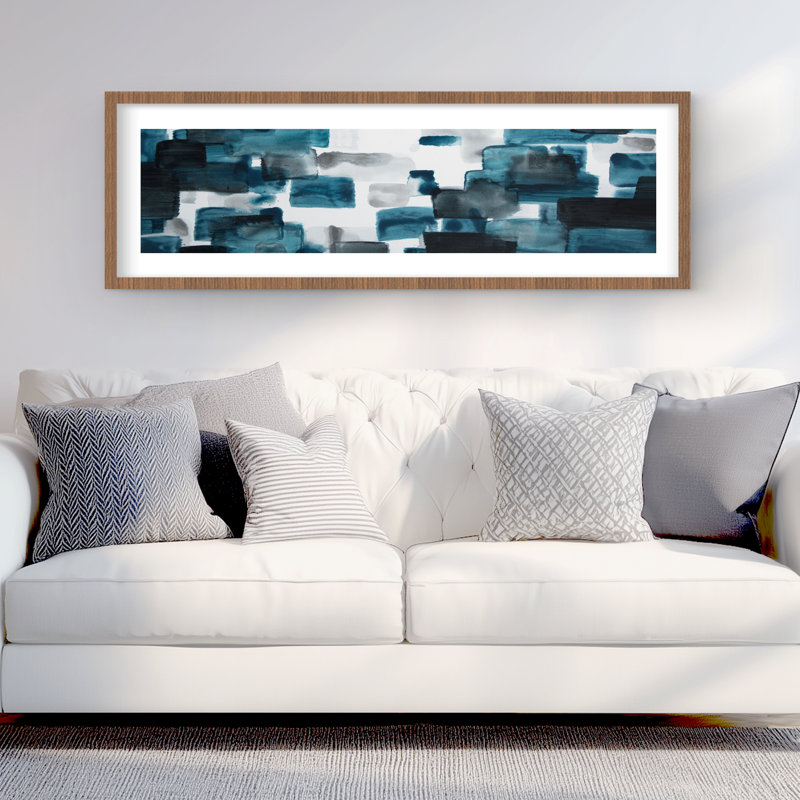 Turquoise et formes grises - impression encadrée contemporaine