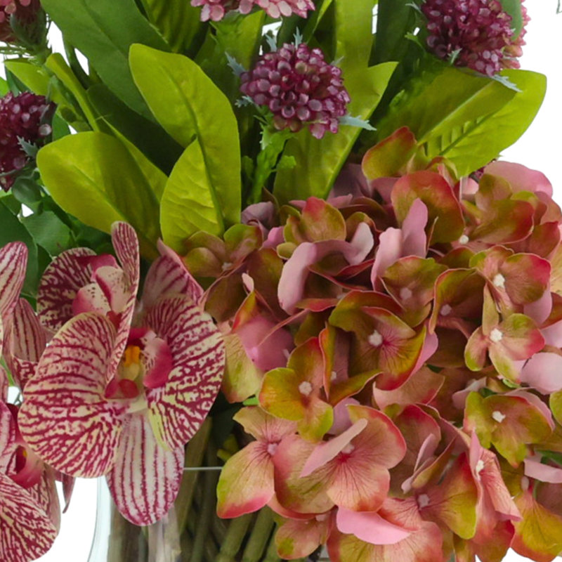 Modern Centerpiece with Orchids, Dahlias and Hydrangeas