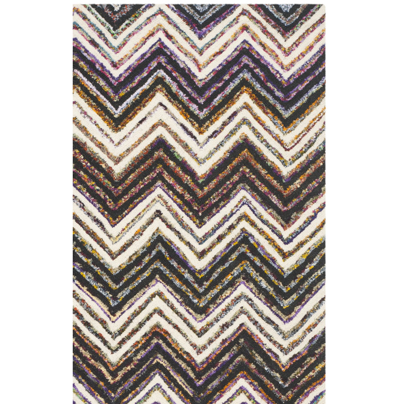Airiona Hand Tufted Wool/Cotton Chevron Rug in Black/White, Runner 2'3" x 6'