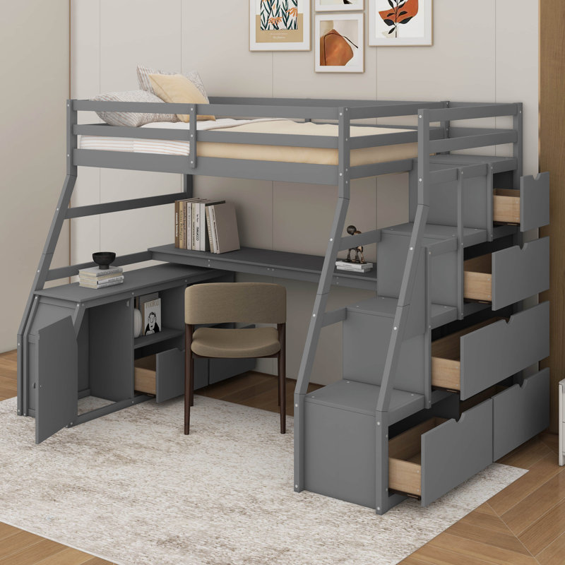 Lit mezzanine simple avec tiroirs et bureau, Grey