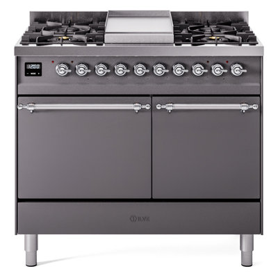 ILVE Nostalgie II Series 40 inch Dual Fuel Range with 6 Sealed Burners, Griddle (Solid Door)