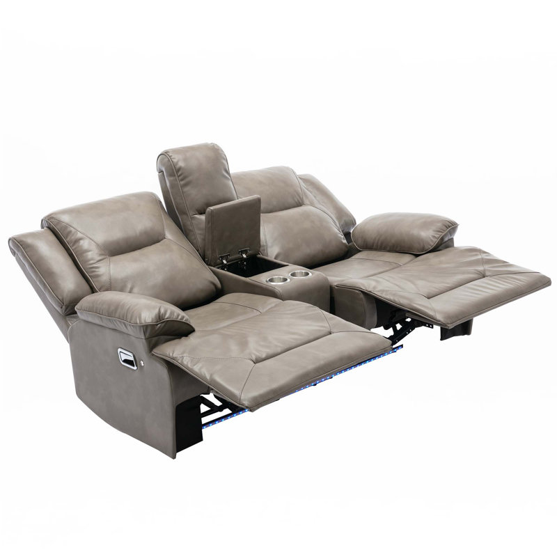 Fauteuil inclinable de cinéma maison 2 places avec une bande lumineuse DEL, deux porte-gobelets et une boîte de rangement