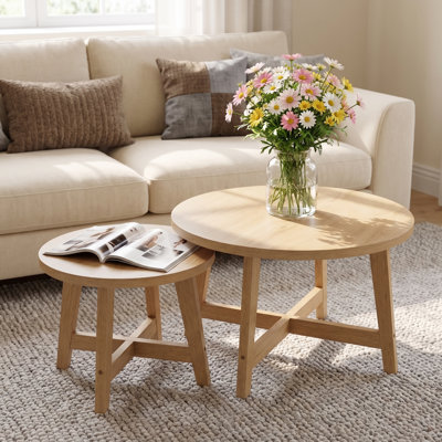 Nesting Coffee Table Set of 2,X-Shaped Frame Stackable End Tables for Living Room, Bedroom & Balcony