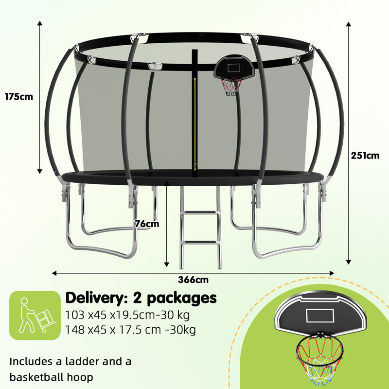 SENCHO GINSYTALIOR Round Backyard Trampoline with Safety Enclosure, Black