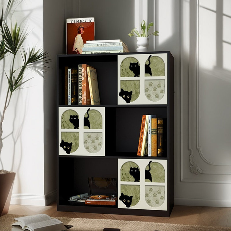 Modern multi-functional display wooden bookcase, Black
