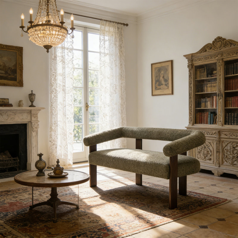 Causeuse ronde avec accoudoirs (vert et brun), Vert