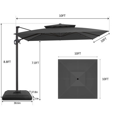 116 X 116 Square Outdoor Patio Cantilever Umbrella with Weighted Base