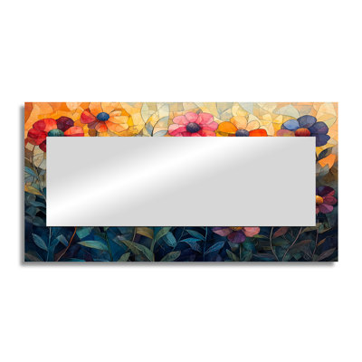 Geometric Meadow Of Colorful Wildflower Cubist II - Wildflowers Mirror Wall Art - Printed On Metal