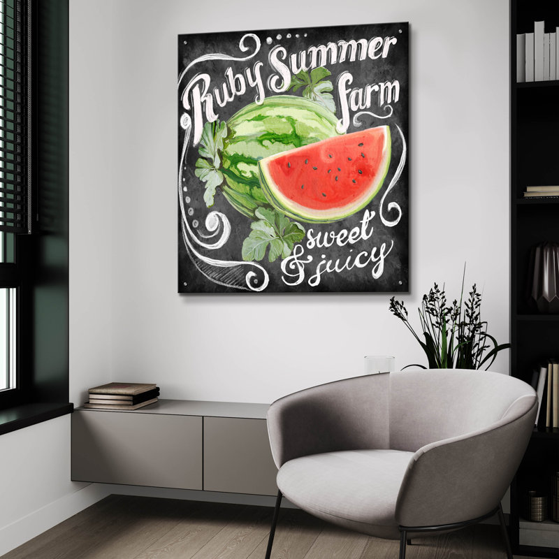 Art mural en verre acrylique Epic Art «Chalkboard Watermelon» par Art Licensing Studio, 36 po x 36 po, H 36 po x l 36 po