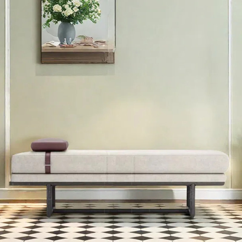 Bench ash linen soft-wrapped cloakroom sofa stool, 16.54" H x 66.93" W x 19.69" D