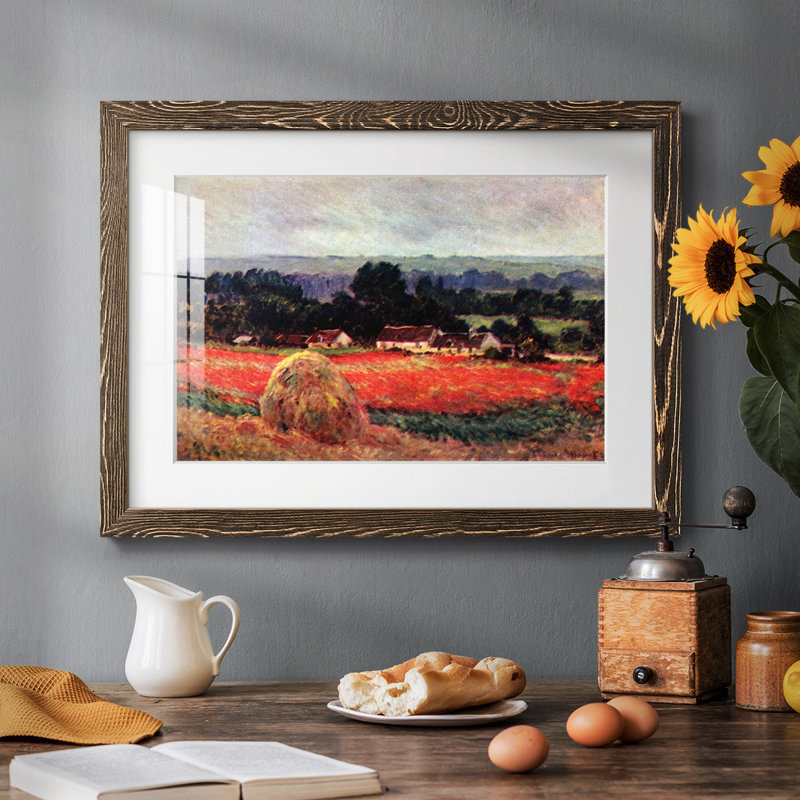 «The Poppy Blumefeld (The Barn)» par Monet, reproduction d'art sur papier, Noyer, H 18 po x l 26 po x P 1,5 po