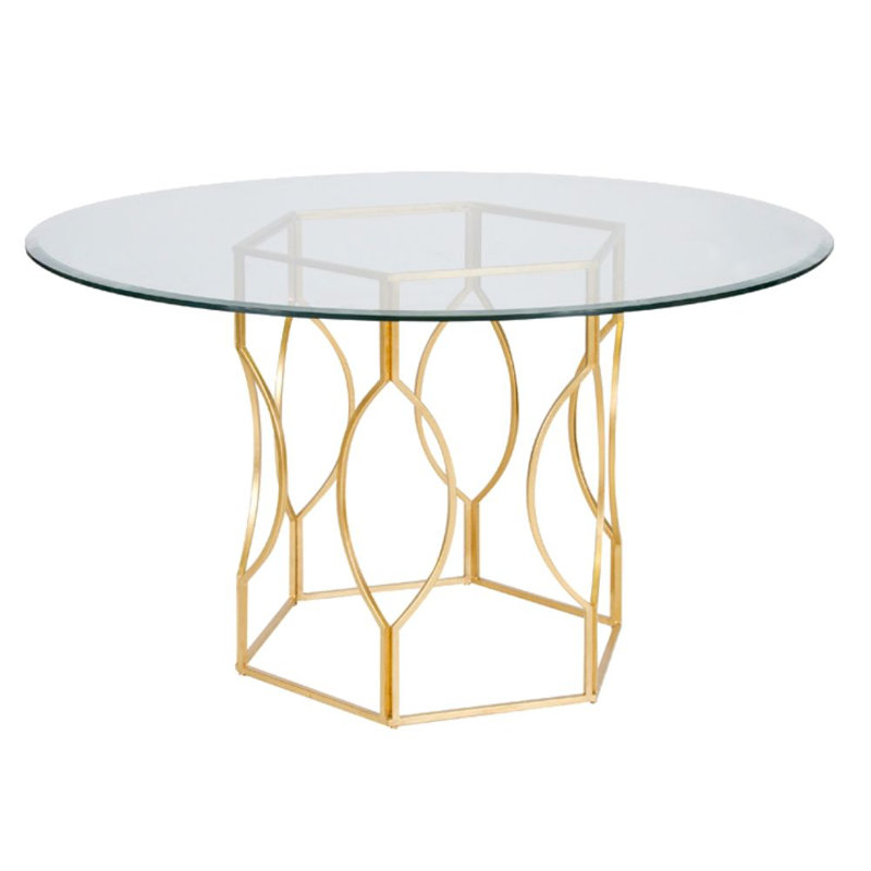 Killough Round Glass Top Metal Base Dining Table